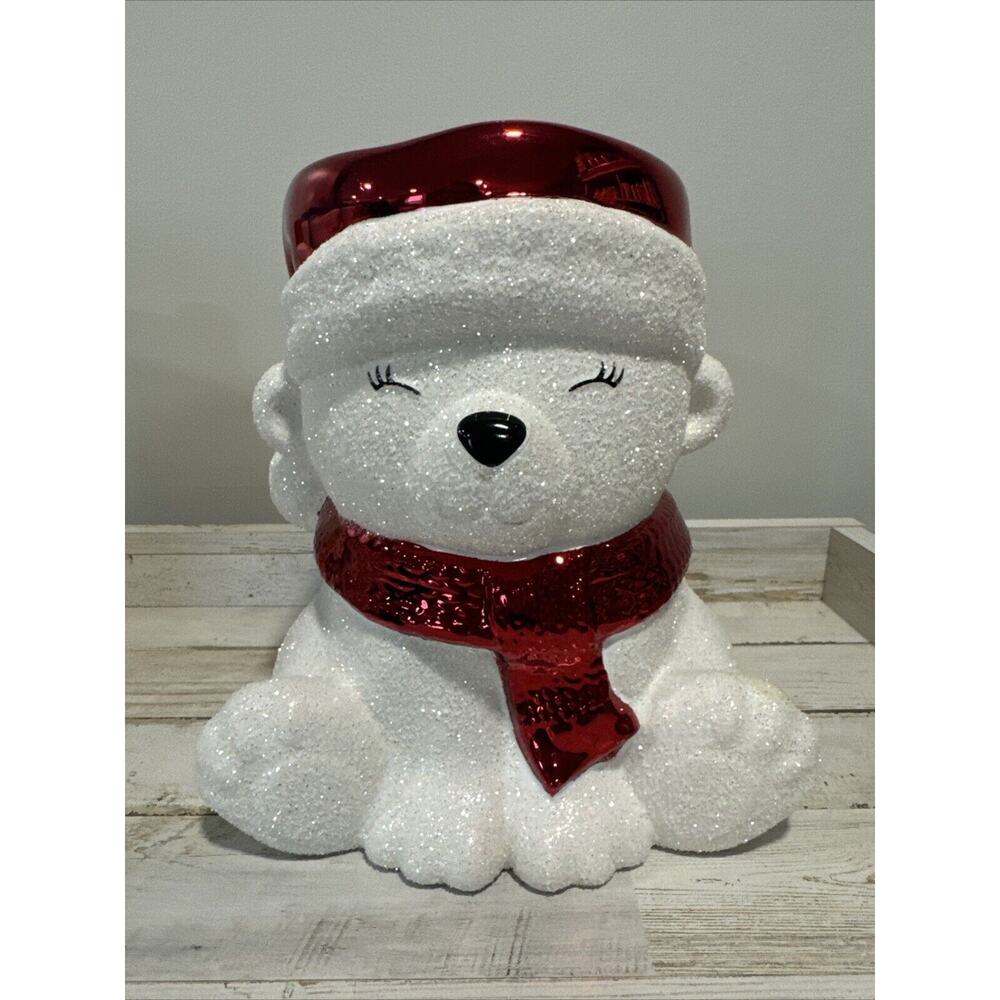 New Bath & Body Works Glitter Santa Bear Pedestal 3 Wick Candle Holder